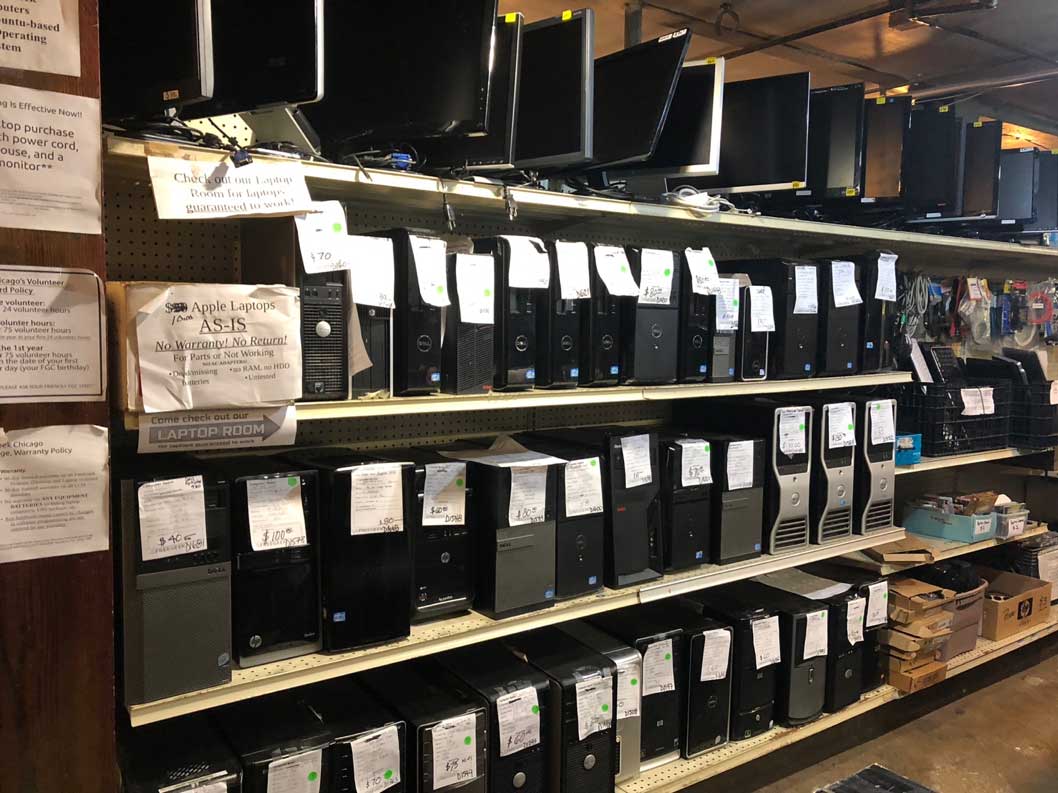 Shelves of computers
